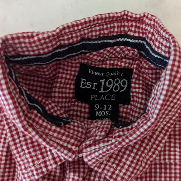 Red and White Infant Buttondown Oxford 9-12 months - Picture 2 of 3